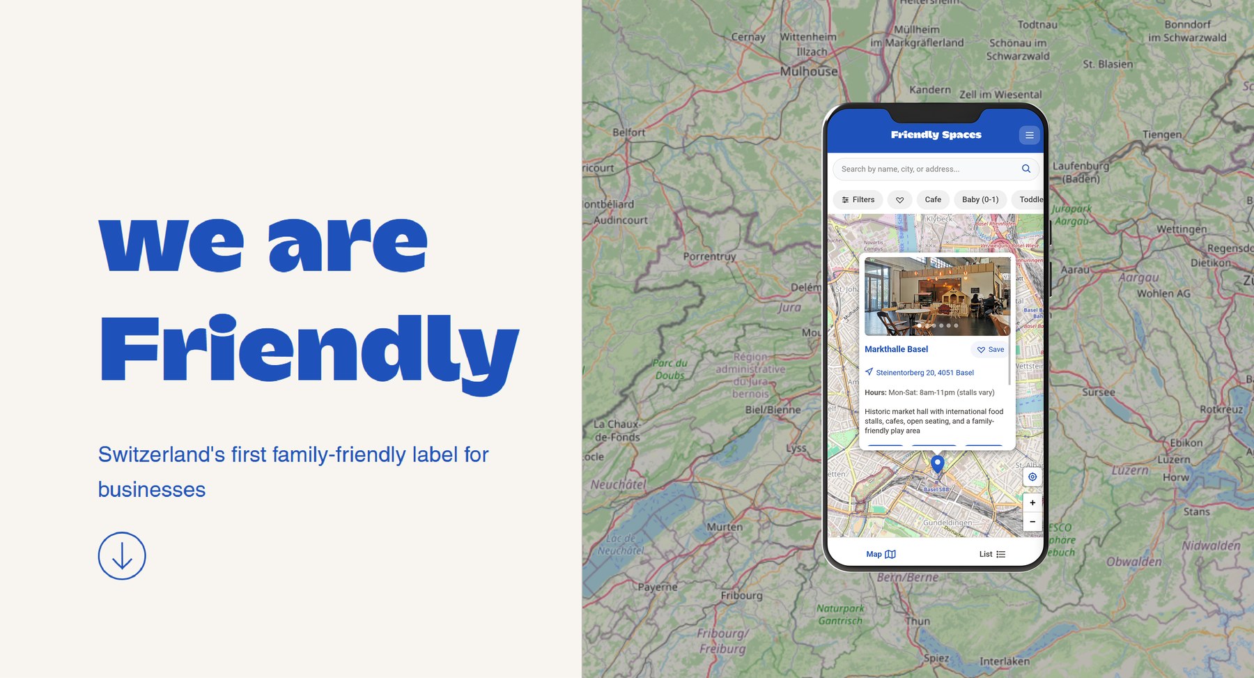 We are Friendly: das erste Label f&uuml;r Familienfreundlichkeit f&uuml;r Betriebe in der Schweiz, mit der App auf einer Karte